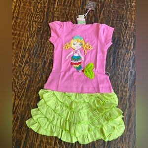 NWT Lemon Loves Lime Rainbow Mermaid Appliqué Tee and Ruffle Shorts Size 3